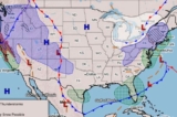 Một bản đồ từ Cơ quan Thời tiết Quốc gia hôm 12/03/2023, cho thấy các tác động có thể xảy ra từ một hệ thống bão dự kiến sẽ ảnh hưởng đến vùng Đông Bắc Hoa Kỳ từ ngày 13/03 đến ngày 15/03. (Ảnh: NWS)
