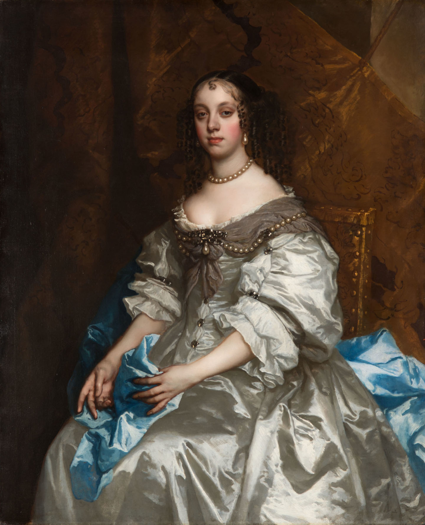 Bức chân dung hoàng hậu Catherine xứ Braganza, họa sỹ Peter Lely, từ năm 1663 đến năm 1665. Tranh sơn dầu trên vải canvas; kích thước: 49 3/10 inch x 40 2/5 inch. Bộ sưu tập Hoàng gia, Vương quốc Anh. (Ảnh: Tư liệu công cộng)