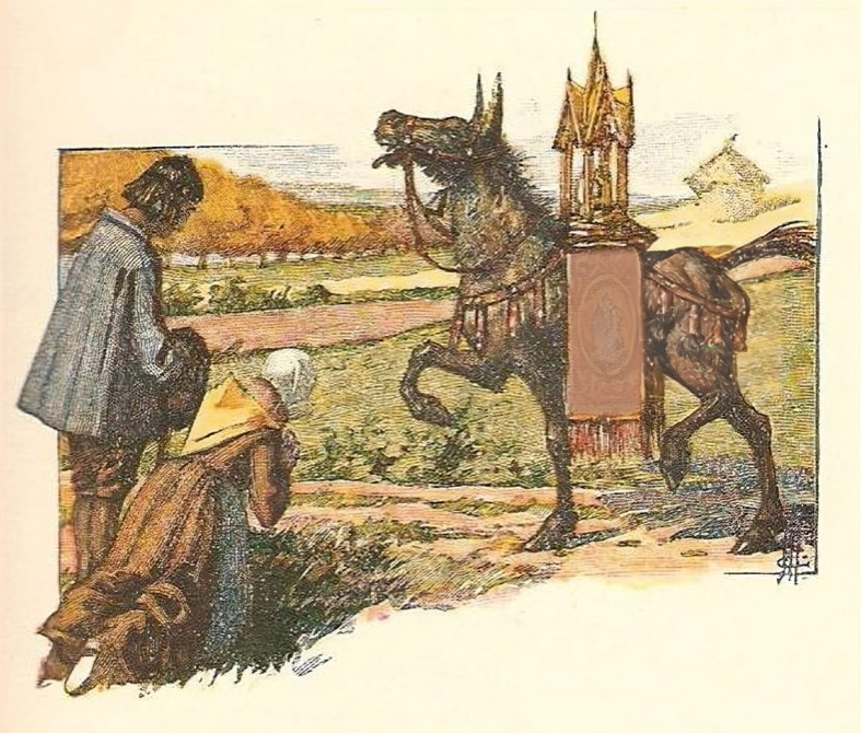 Bức tranh minh họa “The Ass Carrying Relics” (Chú Lừa Chở Thánh Tích) của họa sỹ Edmond Malassis (1856–1941) (Ảnh: Tư liệu công cộng)