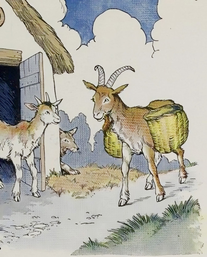 Tranh minh họa “The Wolf, the Kid, and the Goat” (Sói, Dê Con, và Dê Mẹ) của họa sỹ Milo Winter, từ “The Aesop for Children” (Truyện Ngụ Ngôn Aesop Dành Cho Trẻ Em), năm 1919. (Ảnh: PD-US)