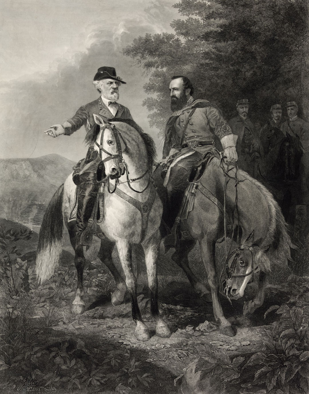 Bức họa “Cuộc gặp gỡ cuối cùng của tướng Robert E. Lee và tướng Stonewall Jackson tại trận chiến Chancellorsville,” năm 1869, họa sỹ Everett B.D. Julio. (Ảnh: Tư liệu công cộng)