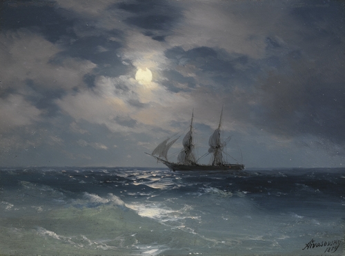 Bức tranh “Brig Mercury in the Moonlight” (Con Tàu Brig Mercury dưới Ánh Trăng), năm 1871. (Ảnh: Tư liệu công cộng)