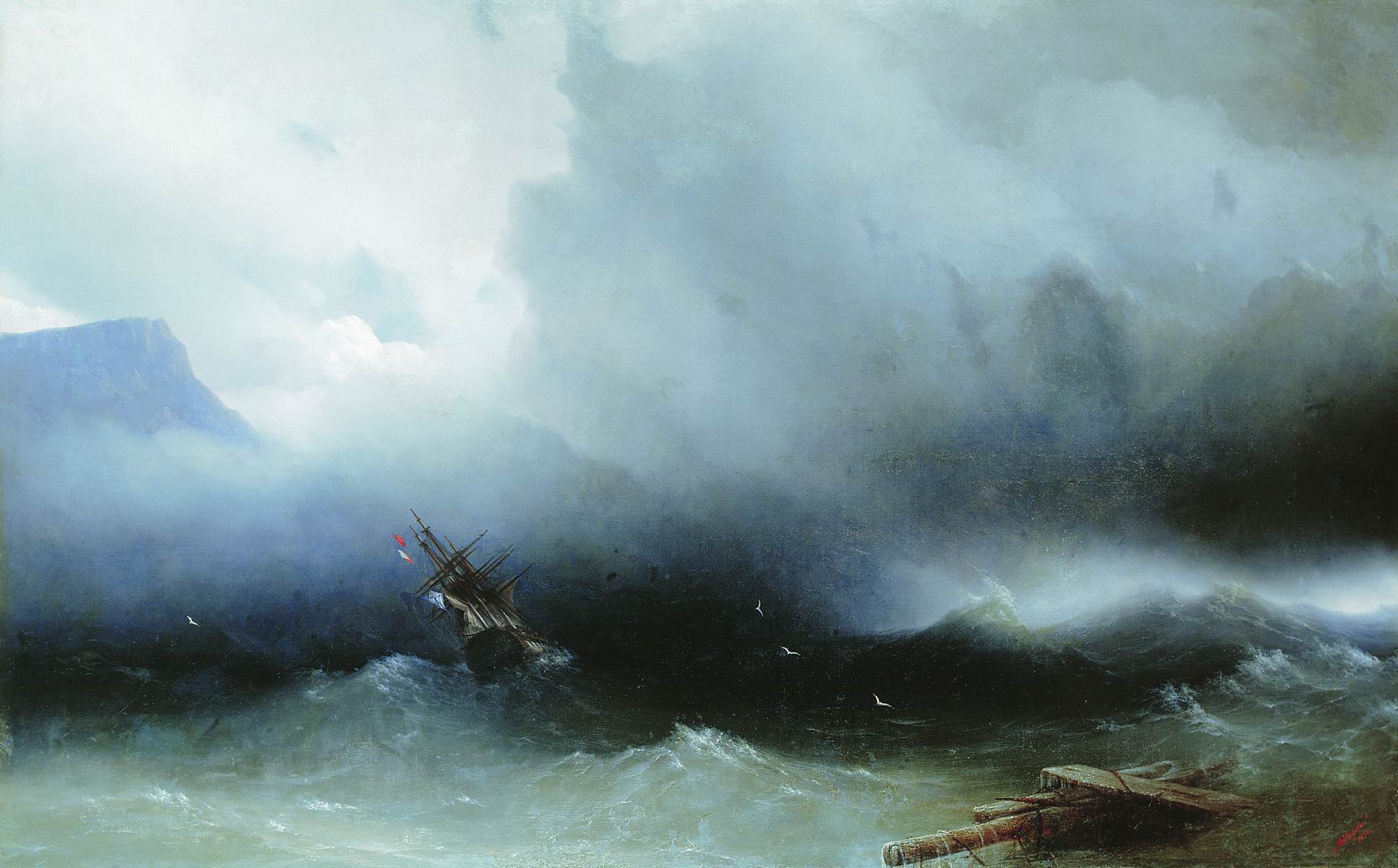 Bức tranh “Constantinovich Maria in Storm 1892” (Con Tàu Constantinovich Maria trong Cơn Bão Năm 1892), năm 1892. (Ảnh: Tư liệu công cộng)