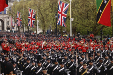 Quân đội diễn hành tại trung tâm thương mại tại London vào ngày lễ đăng quang của Vua Charles Đệ tam của Vương quốc Anh, vào ngày 06/05/2023. (Ảnh: Yara Nardi - WPA Pool/Getty Images)