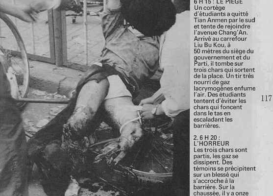 Sáng ngày 04/06/1989, Phương Chính, sinh viên Học viện Giáo dục Thể chất Bắc Kinh, đã bị xe tăng cán nát ở Lục Bộ Khẩu và mất cả hai chân. (Ảnh lưu trữ ngày 04/06)