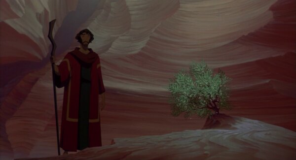 Hoàng tử Moses (tài tử Val Kilmer lồng tiếng) tiến đến một bụi cây trong phim “The Prince of Egypt” (Hoàng tử Ai Cập). (Ảnh: DreamWorks Pictures)