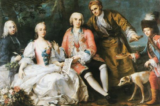 Một phần từ bức tranh “Chân dung nhóm: Danh ca Farinelli và những người bạn” của họa sỹ Jacopo Amigoni. Ca sỹ Farinelli đứng thứ ba từ trái sang. (Ảnh: Tư liệu công cộng)