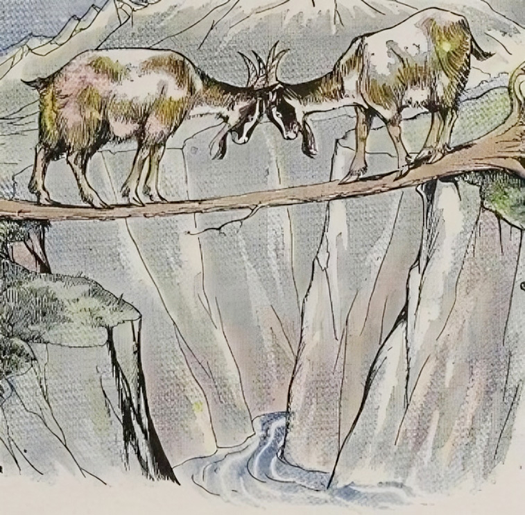 Tranh minh họa “The Two Goats” (Hai Chú Dê) của họa sỹ Milo Winter, từ “The Aesop for Children” (Truyện Ngụ Ngôn Aesop dành cho Trẻ Em), năm 1919. (Ảnh: PD-US)