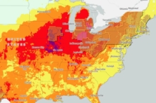 Bản đồ của Cơ quan Thời tiết Quốc gia minh họa nhiệt độ trên khắp miền Đông Hoa Kỳ hôm Thứ Hai, ngày 17/06/2024, (Ảnh: Heat.gov qua The Epoch Times)