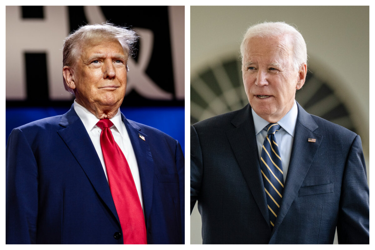 (Trái) Cựu Tổng thống Donald Trump tại Hoa Thịnh Đốn hôm 22/06/2024. (Phải) Tổng thống Joe Biden tại Tòa Bạch Ốc hôm 21/09/2023. (Ảnh: Samuel Corum, Drew Angerer/Getty Images)