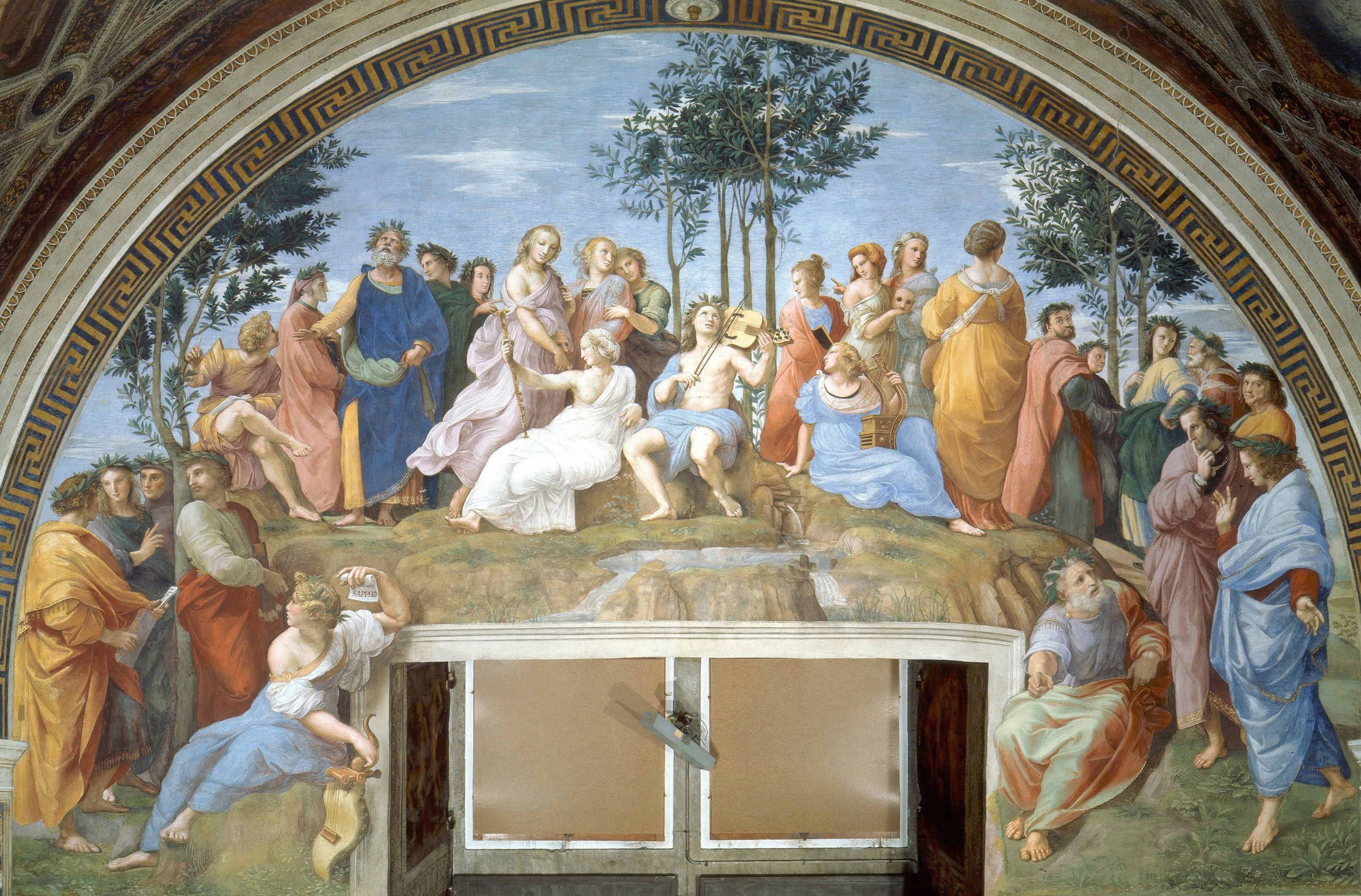 Bức tranh “The Parnassus” của danh họa Raphael, năm 1511, trong Phòng Raphael tại Bảo tàng Vatican. (Ảnh: Tư liệu công cộng)