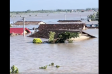 Vỡ đê ở hồ Động Đình, nước lũ ngập qua mái nhà, người dân tháo chạy trong đêm 05/07/2024. (Ảnh: Chụp từ màn hình video)