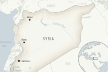 Một bản đồ định vị đất nước Syria với thủ đô Damascus. (Ảnh: AP Photo)