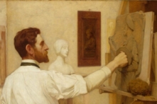Điêu khắc gia Augustus Saint-Gaudens đang làm việc trong xưởng của mình, năm 1908, tranh của họa sỹ Kenyon Cox. Bảo tàng Nghệ thuật Metropolitan, thành phố New York. (Ảnh: Tư liệu công cộng)