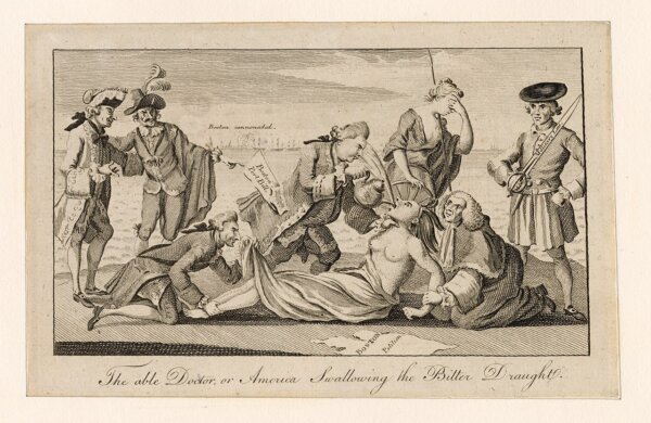 Bản khắc của Paul Revere mô tả phản ứng của người Anh trước sự kiện Tiệc trà Boston. (Ảnh: Tư liệu công cộng)