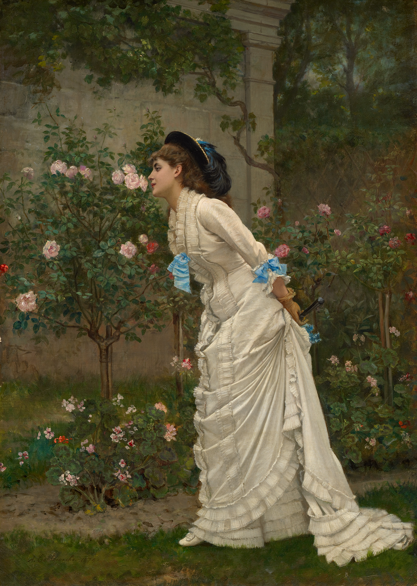 Bức tranh “Woman and Roses” (Cô Gái và Hoa Hồng), năm 1879, của họa sỹ Auguste Toulmouche. Sơn dầu trên vải canvas. Viện Nghệ thuật Clark, Williamstown, Massachusetts. (Ảnh: Tư liệu công cộng)