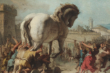Liệu việc đưa nghệ thuật hiện đại vào nền văn hóa của chúng ta có phải chính là con ngựa thành Troy phản nghệ thuật truyền thống? Bức tranh “The Procession of the Trojan Horse in Troy” (Đám Rước Ngựa Trojan ở Thành Troy), khoảng năm 1760, của danh họa Giovanni Tiepolo. (Ảnh: Tư liệu công cộng)