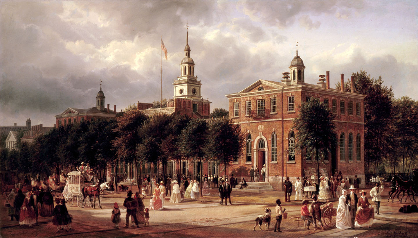 Tác phẩm “Tòa nhà Độc lập ở Philadelphia,” năm 1858. Sơn dầu trên vải canvas. Họa sỹ Ferdinand Richardt. Tòa Bạch Ốc. (Ảnh: Tư liệu công cộng)