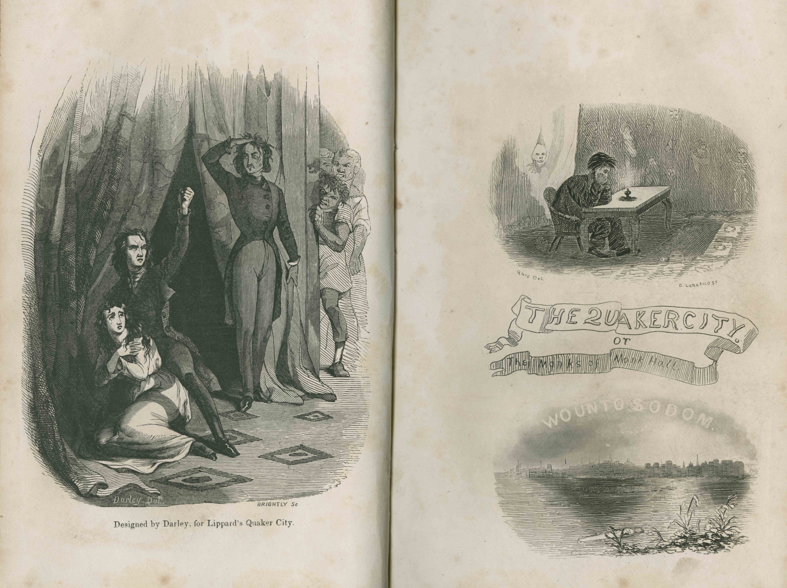 Bức tranh minh họa trang đầu từ tác phẩm “The Quaker City” (Thành Phố Quaker), (còn có tên là ‘Monks of Monk-Hall’), năm 1845, của tiểu thuyết gia George Lippard. Thư viện kỹ thuật số Internet Archive (Ảnh: Tư liệu công cộng)