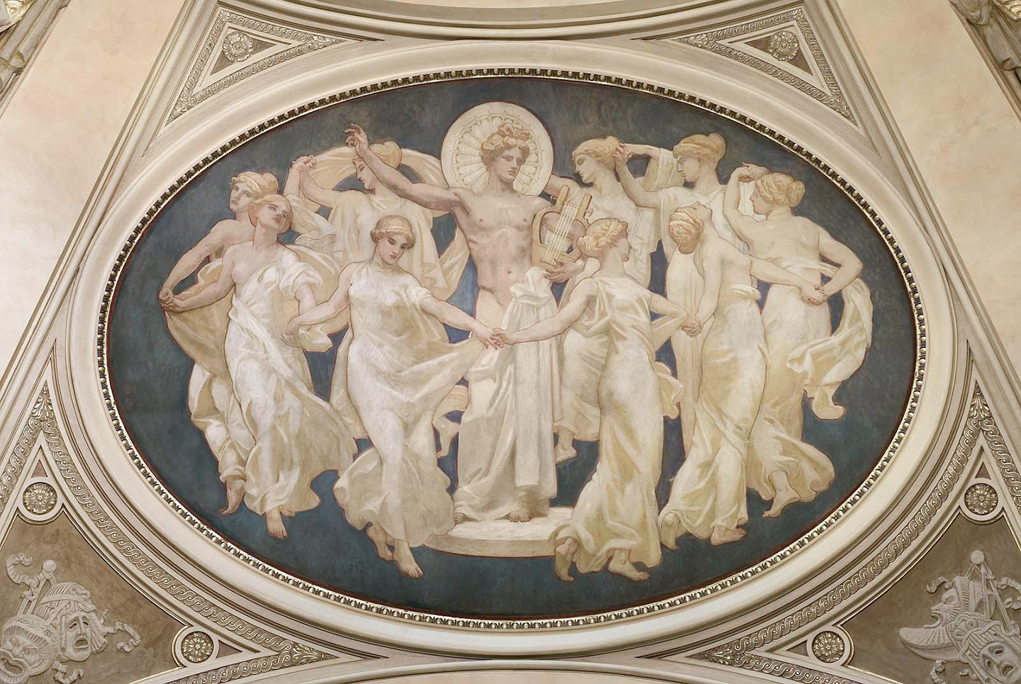 Bức tranh “Apollo and the Muses” (Thần Apollo và Các Nữ Thần Muse) của họa sỹ John Singer Sargent, năm 1921. Sơn dầu trên vải canvas. Bảo tàng Mỹ thuật Boston. (Ảnh: Tư liệu công cộng)