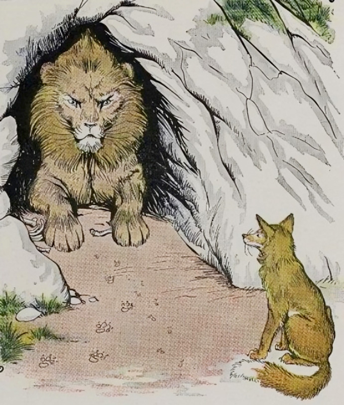Tranh minh họa “The Old Lion and the Fox” (Sư Tử già và Cáo) của họa sỹ Milo Winter, từ “The Aesop for Children” (Truyện Ngụ Ngôn Aesop dành cho Trẻ Em), năm 1919. (Ảnh: PD-US)