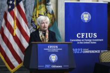 Bộ trưởng Ngân khố Hoa Kỳ Janet Yellen có phần trình bày quan trọng tại Bộ Ngân khố ở Hoa Thịnh Đốn vào ngày 14/09/2023. (Ảnh: Alex Wong/Getty Images)