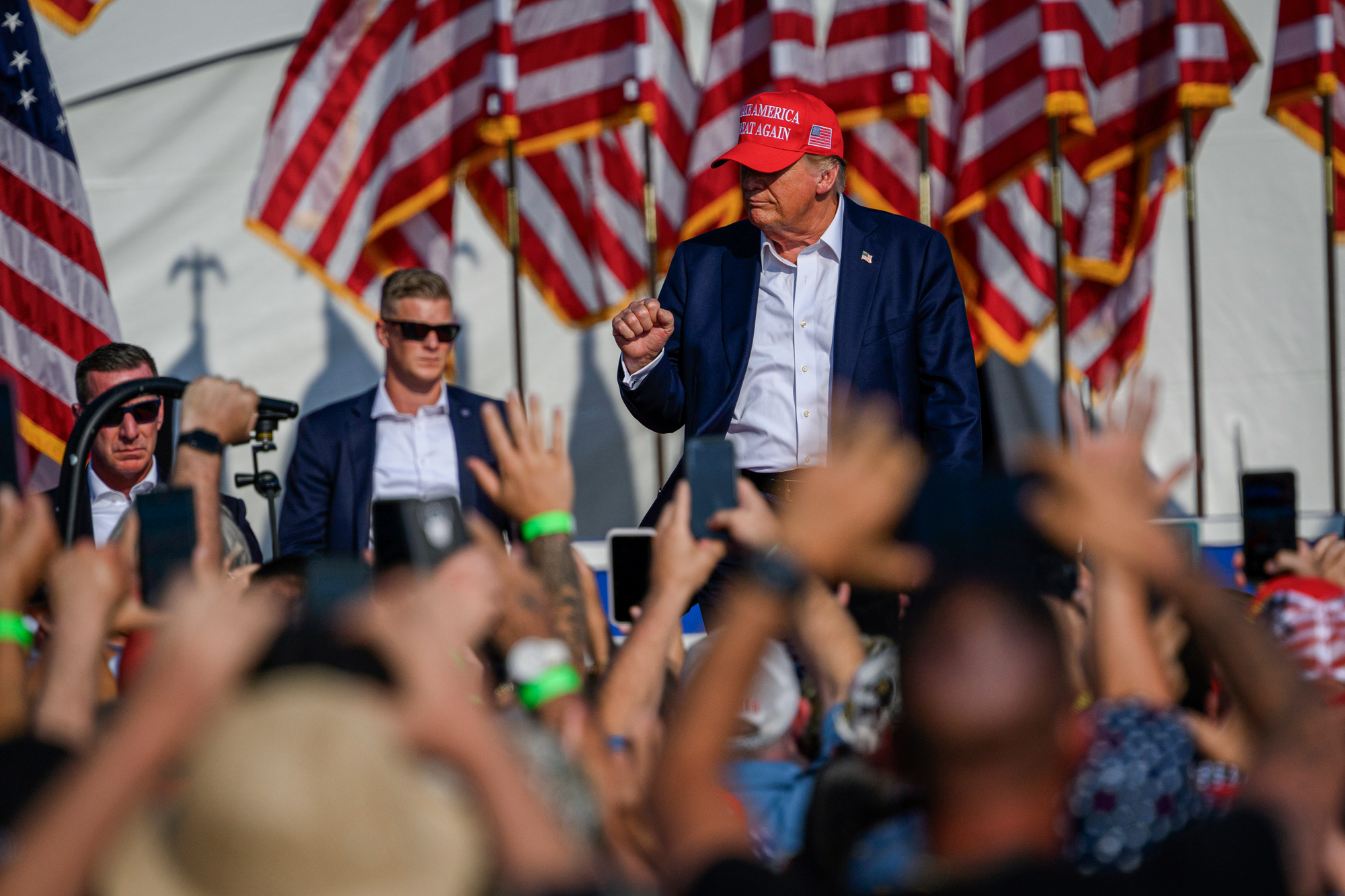 Ứng cử viên tổng thống Đảng Cộng Hòa và là cựu Tổng thống Donald Trump đến tham gia một cuộc vận động tranh cử tại Butler Farm Show Inc. ở Butler, Pennsylvania, hôm 13/07/2024. (Ảnh: Jeff Swensen/Getty Images)