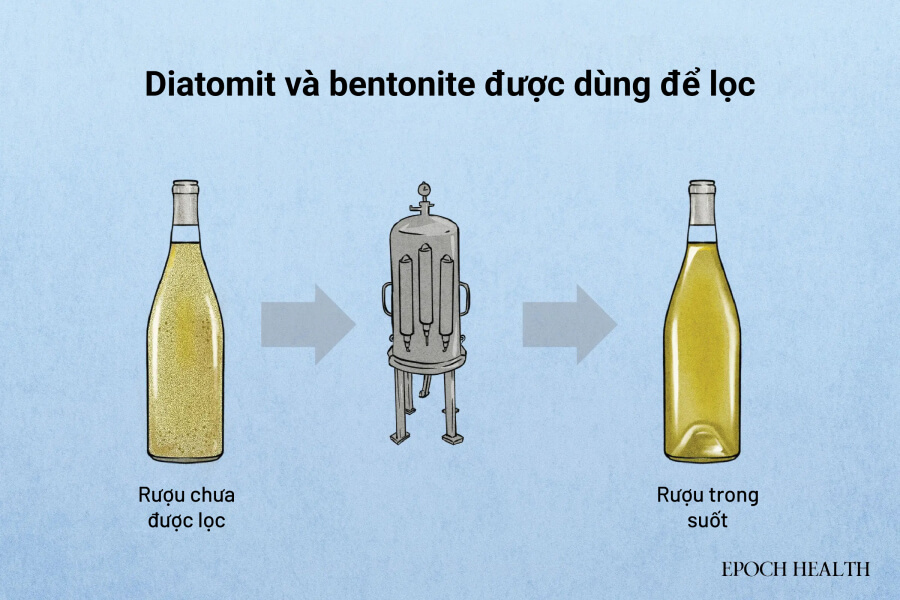 Diatomit và bentonite thường được sử dụng để lọc các hạt lơ lửng trong rượu và thức uống. (Minh họa của The Epoch Times)