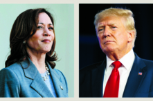 (Trái) Phó Tổng thống Kamala Harris tại Tòa Bạch Ốc ở Hoa Thịnh Đốn, hôm 18/03/2024. (Phải) Cựu Tổng thống Donald Trump tại thành phố Mason, Iowa, hôm 5/01/2024. (Ảnh: Anna Moneymaker; Brandon Bell/Getty Images)